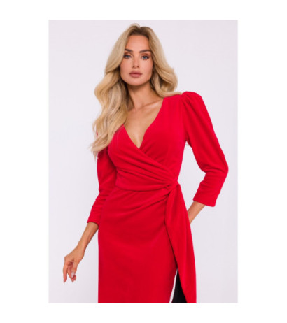 M829 Velour evening dress with sash - red