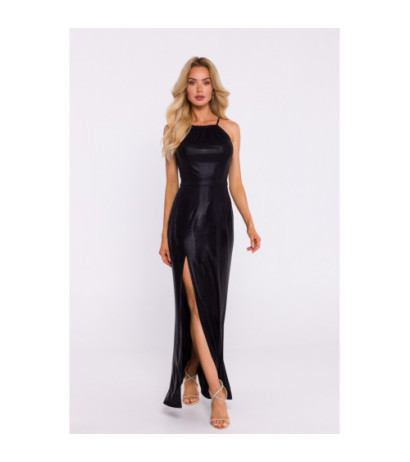 M833 Maxi dress with tied neckline - black