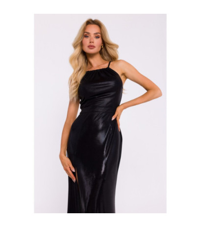 M833 Maxi dress with tied neckline - black