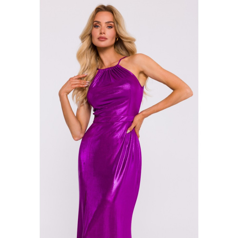 M833 Maxi dress with tied neckline - purple