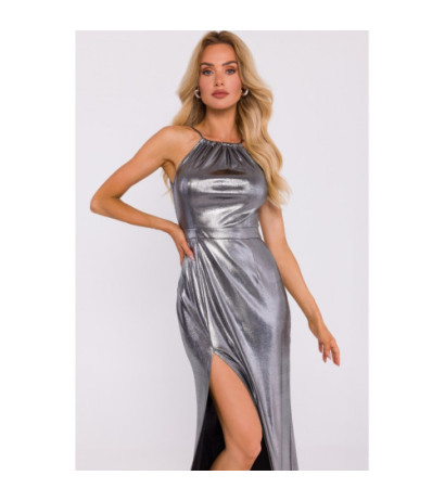 M833 Maxi dress with tied neckline - silver