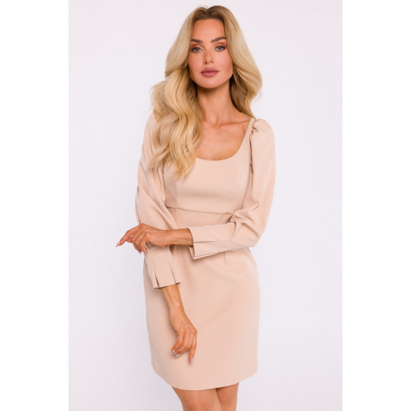 M836 Mini dress with deep neckline - beige