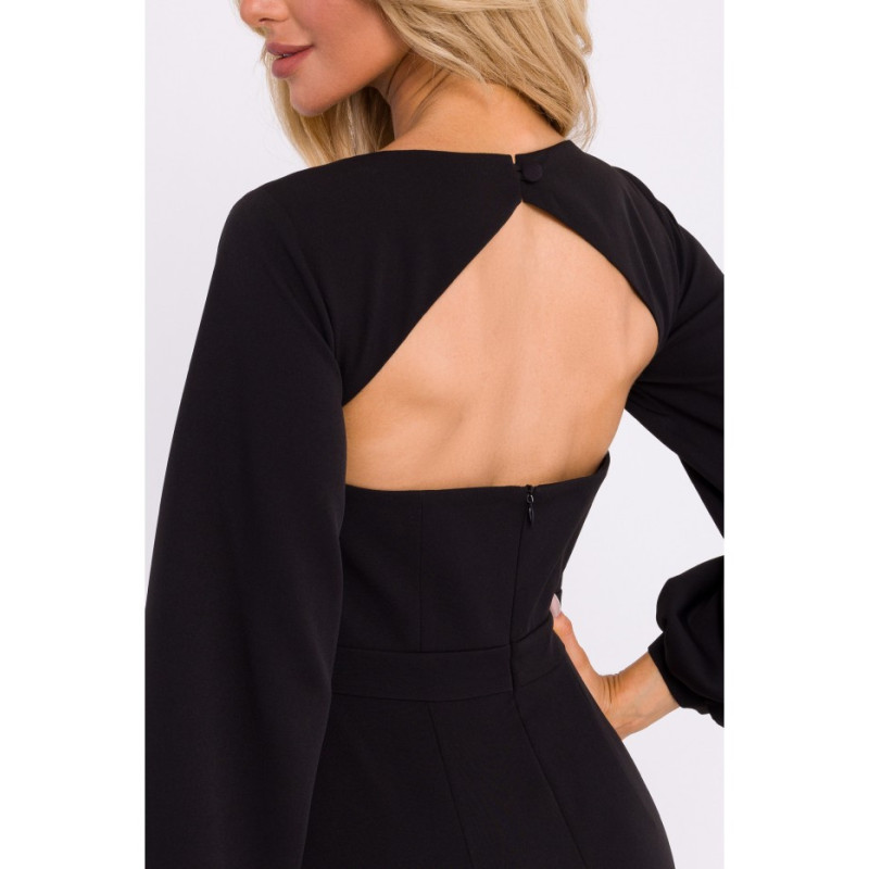 M837 Dress with ruffle and back cutout - black