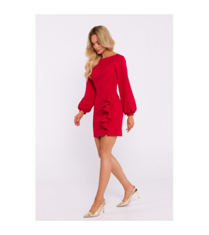 M837 Dress with ruffle and back cutout - red