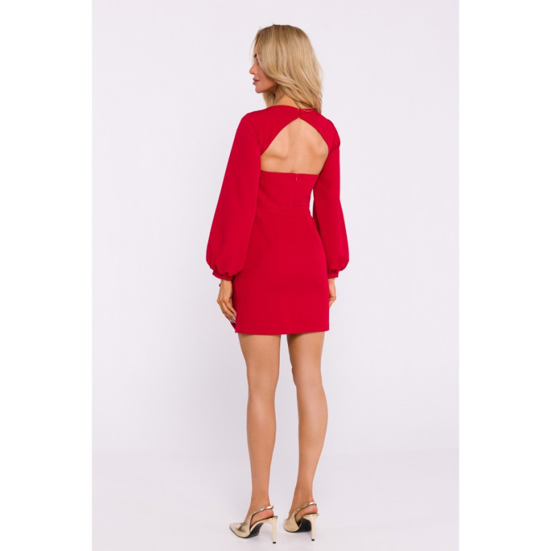 M837 Dress with ruffle and back cutout - red