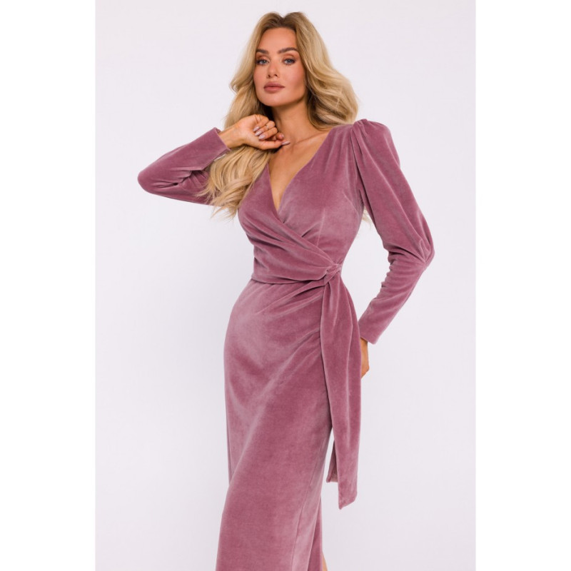 M828 velour maxi evening dress - dirty pink