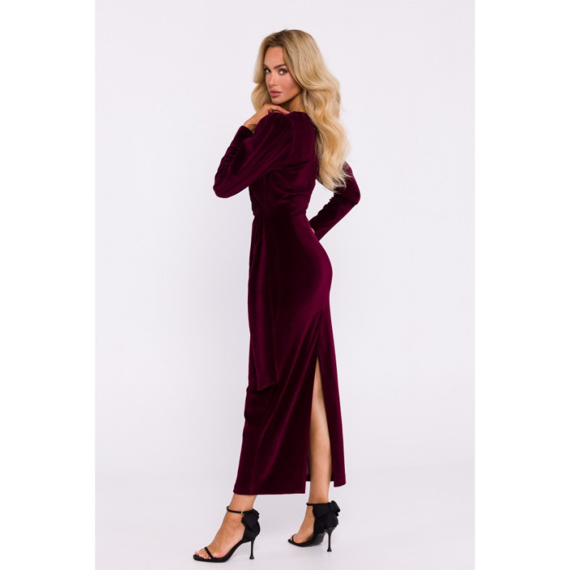 M828 Velour maxi evening dress - maroon