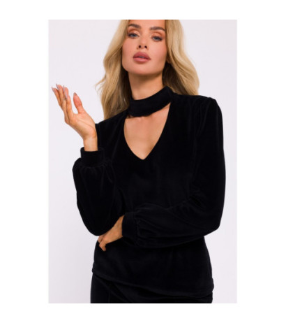 M831 Velour blouse with halter neckline - black