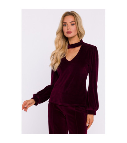 M831 Velour blouse with halter neckline - burgundy