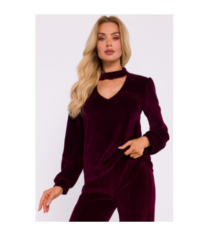 M831 Velour blouse with halter neckline - burgundy