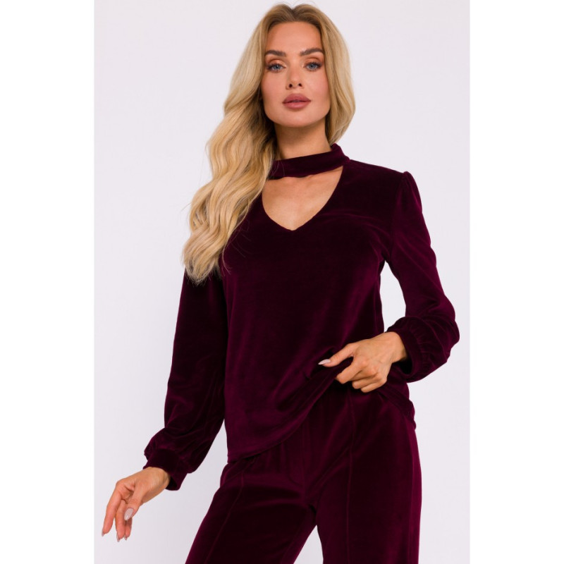 M831 Velour blouse with halter neckline - burgundy