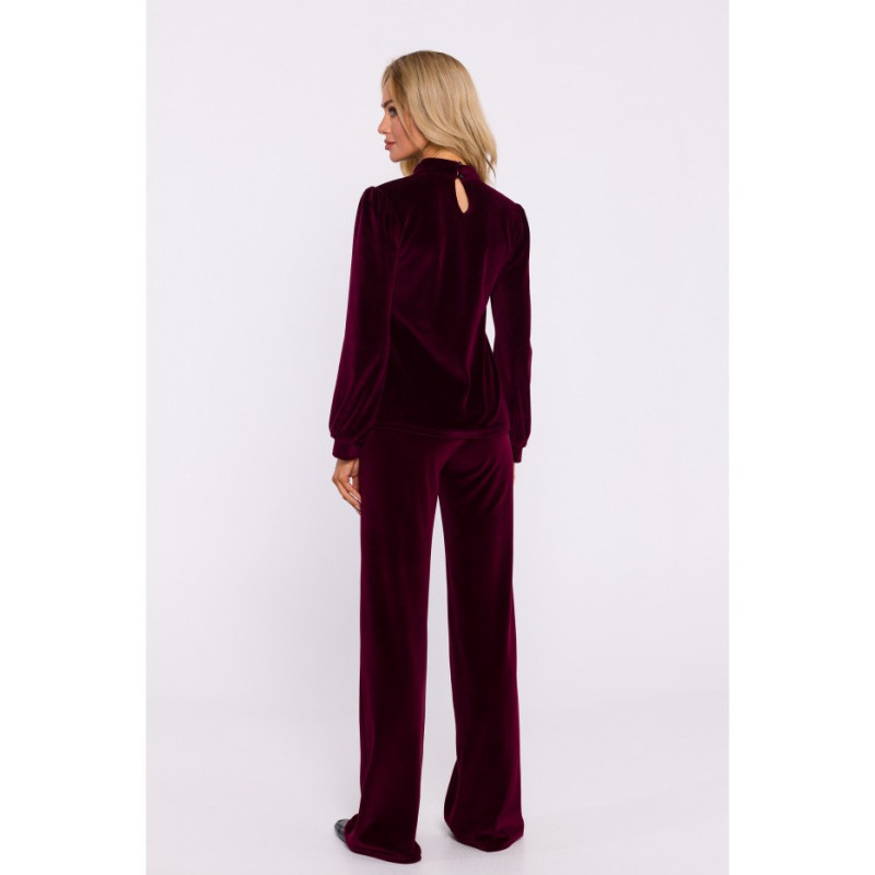 M831 Velour blouse with halter neckline - burgundy