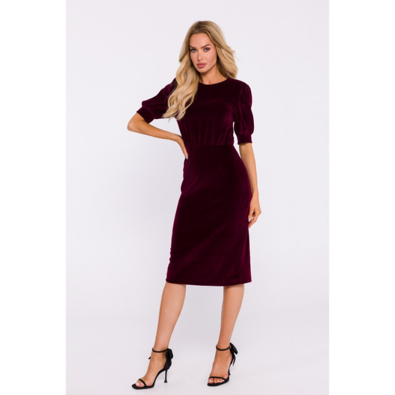 M827 Velour dress with short sleeves - maroon