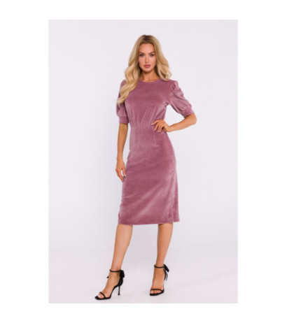 M827 Velour dress with short sleeves - dirty pink