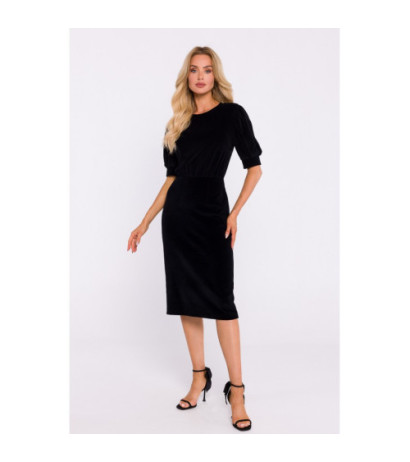 M827 Velour dress with short sleeves - black