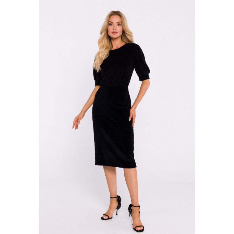 M827 Velour dress with short sleeves - black