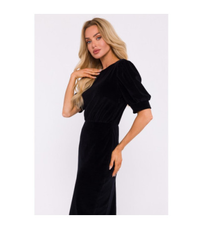 M827 Velour dress with short sleeves - black