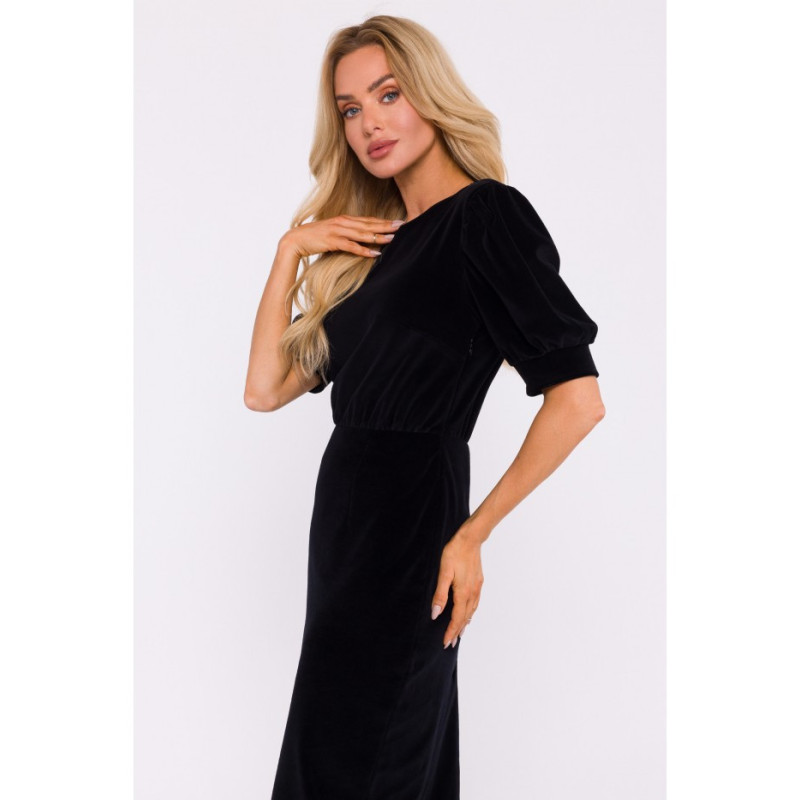 M827 Velour dress with short sleeves - black