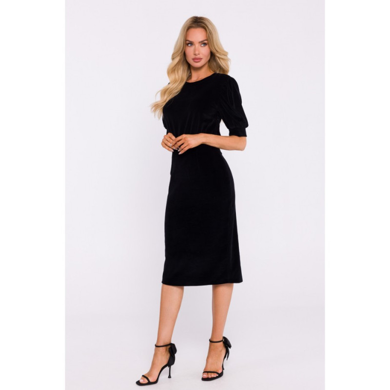 M827 Velour dress with short sleeves - black