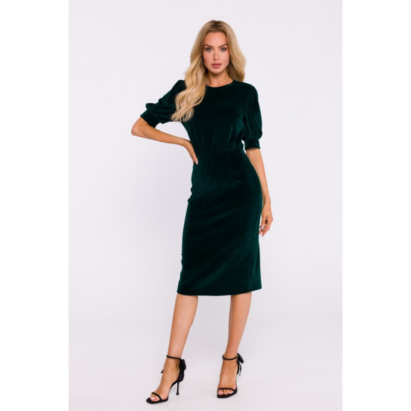 M827 Velour dress with short sleeves - green