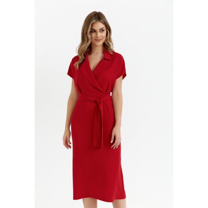 S363 Midi dress with collar - red