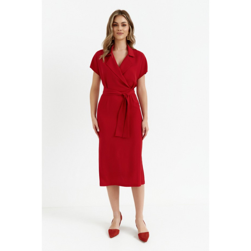 S363 Midi dress with collar - red