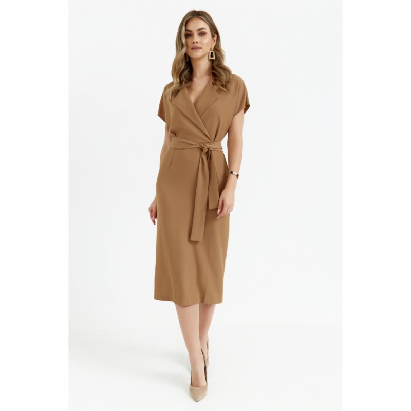 S363 Midi dress with collar - beige