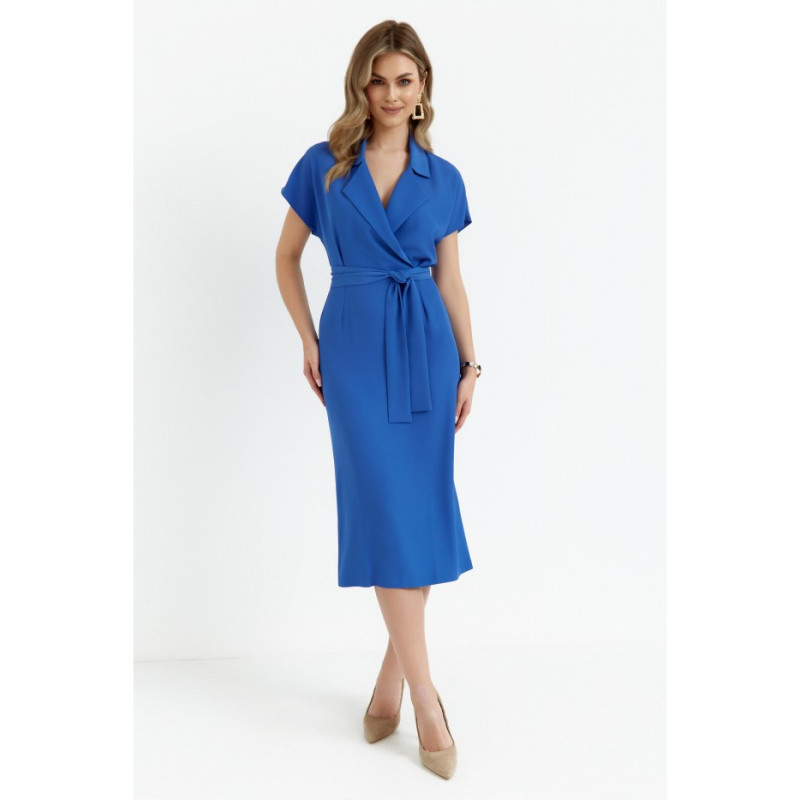 S363 Midi dress with collar - blue