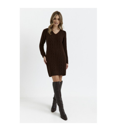 M713 Dress with plaid weave on the front - brown