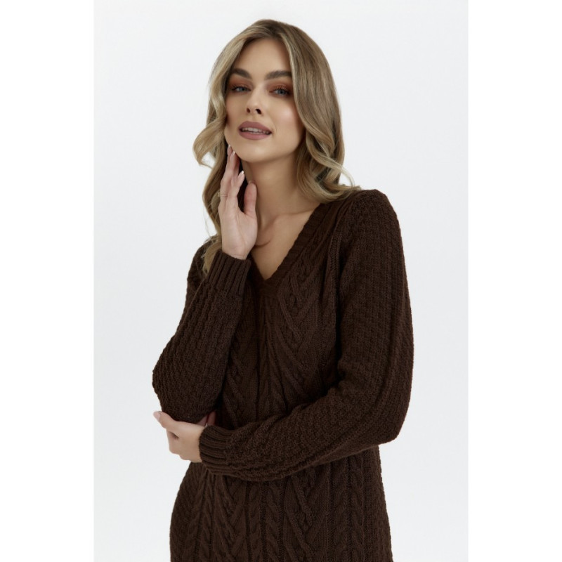 M713 Dress with plaid weave on the front - brown