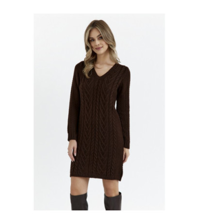 M713 Dress with plaid weave on the front - brown