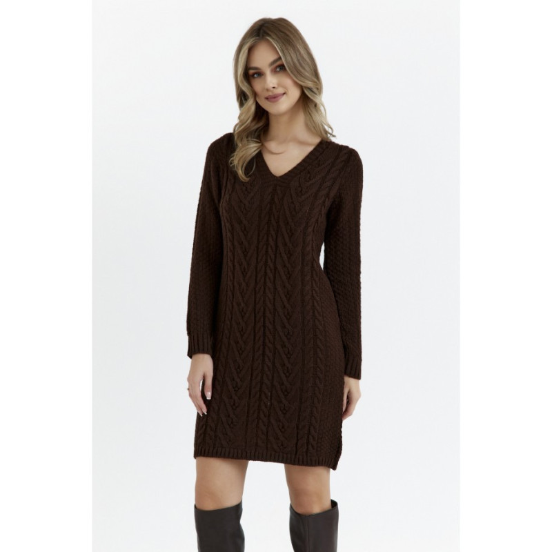 M713 Dress with plaid weave on the front - brown