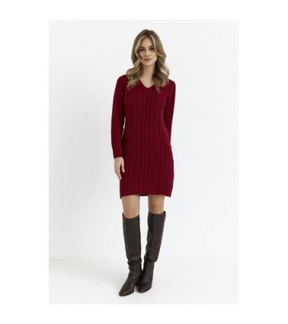 M713 Dress with plaid weave on the front - maroon