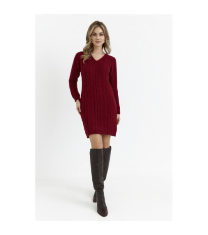 M713 Dress with plaid weave on the front - maroon