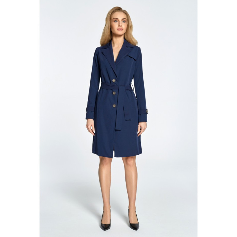 S094 Slightly waisted coat with belt loops - navy blue