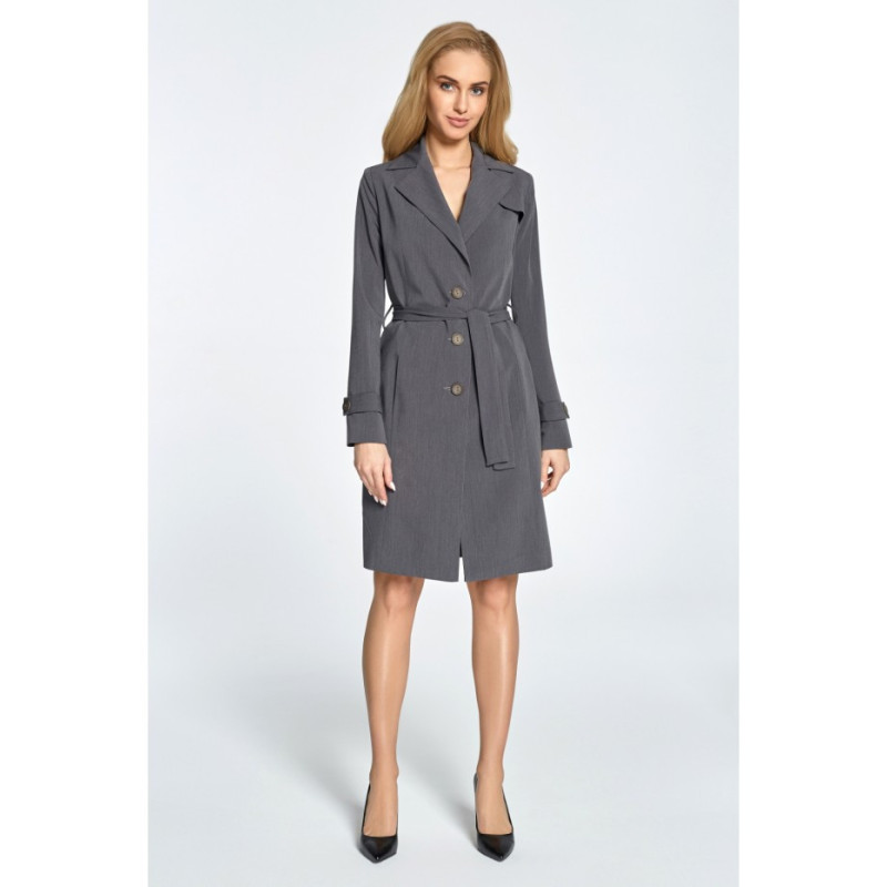 S094 Lightly waisted coat with belt loops - gray