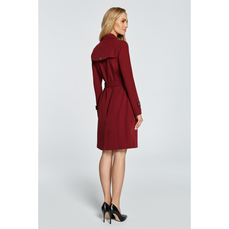 S094 Slightly waisted coat with belt loops - burgundy