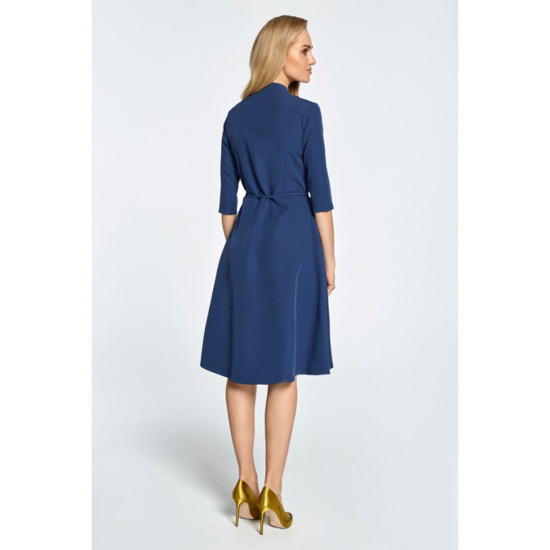 S099 Overlap midi dress with tunnel - navy blue