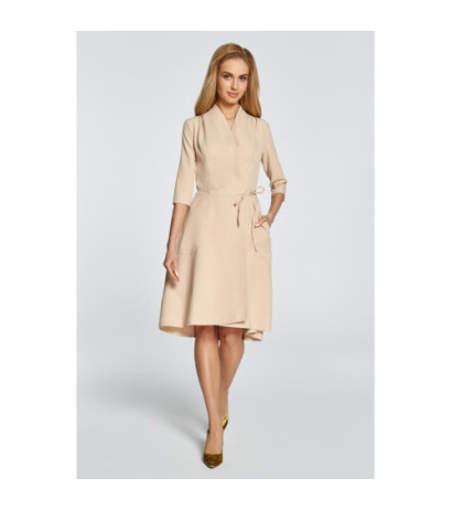 S099 Overlap midi dress with tunnel - beige