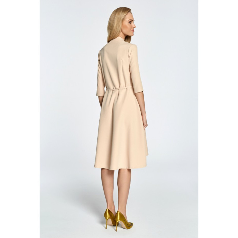 S099 Overlap midi dress with tunnel - beige