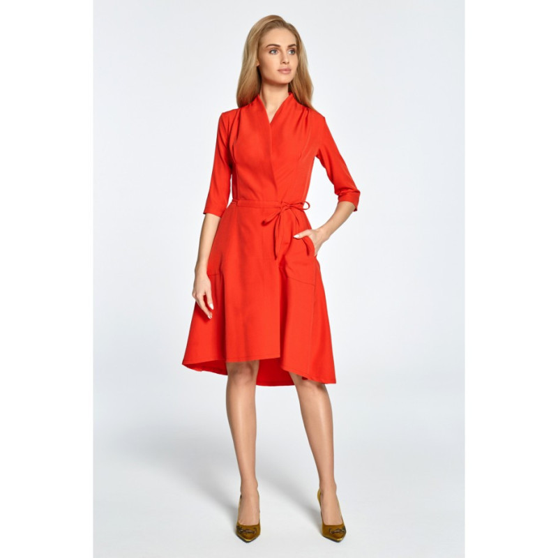 S099 Overlap midi dress with tunnel - red