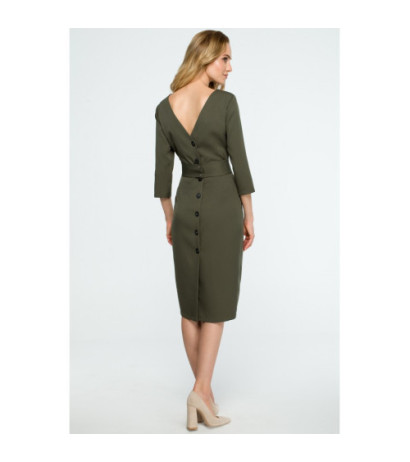 S119 Smooth pencil dress with belt - khaki