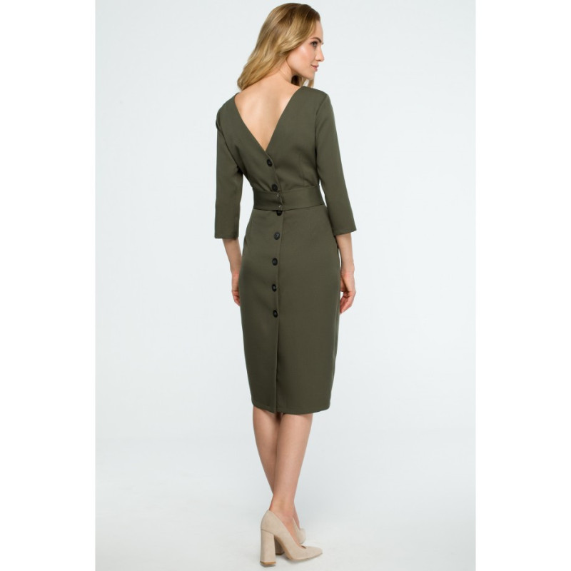 S119 Smooth pencil dress with belt - khaki