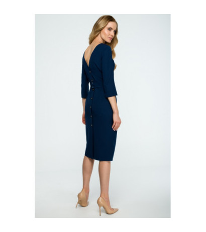 S119 Smooth pencil dress with belt - navy blue