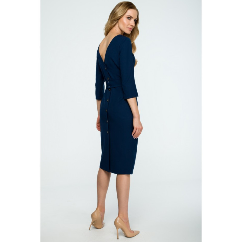 S119 Smooth pencil dress with belt - navy blue