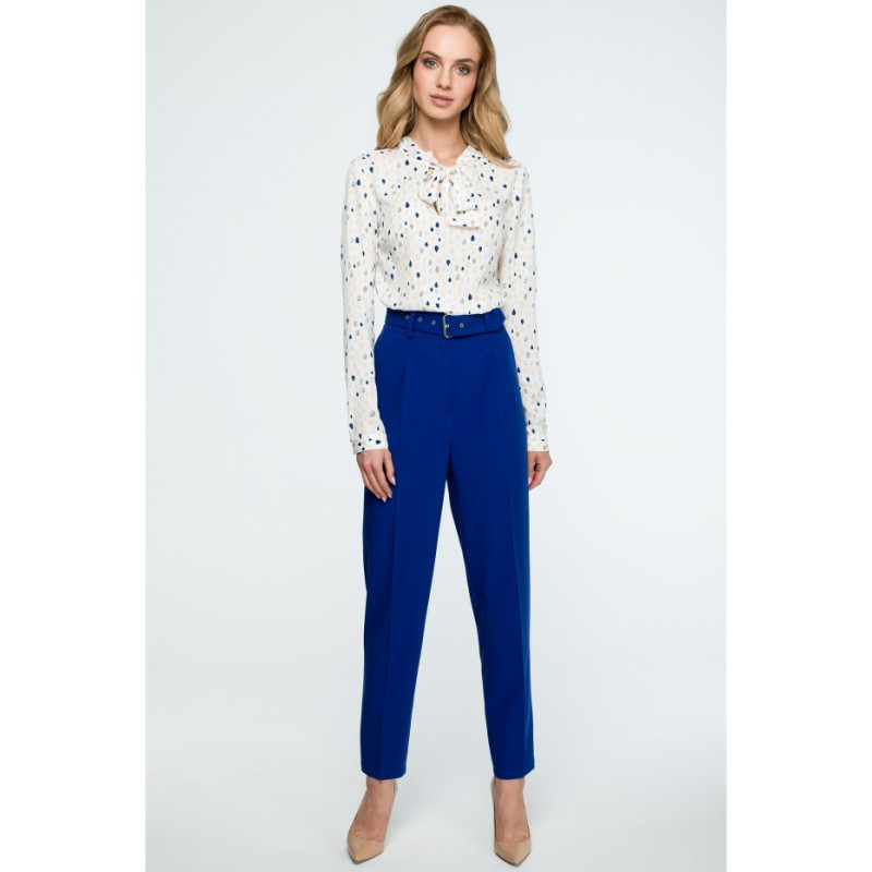 S124 High-waisted pants with belt - cornflower