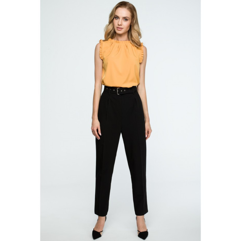 S124 High-waisted pants with belt - black