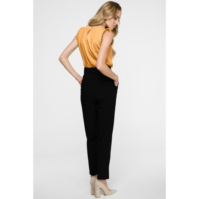 S124 High-waisted pants with belt - black