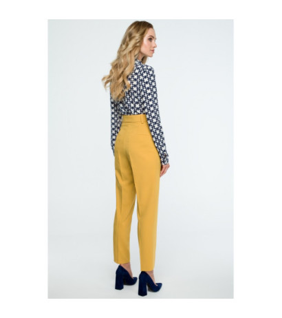 S124 High-waisted pants with belt - yellow