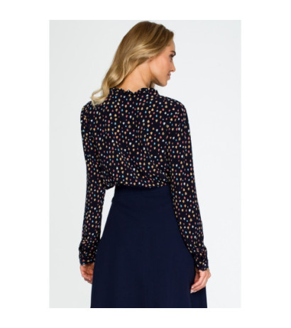 S134 Tiered long sleeve blouse - navy blue